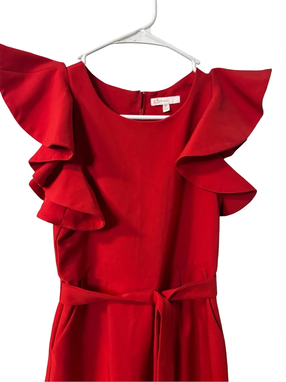 GB girls Red Ruffle-Sleeve Belted Formal Event Party Romper Size 10